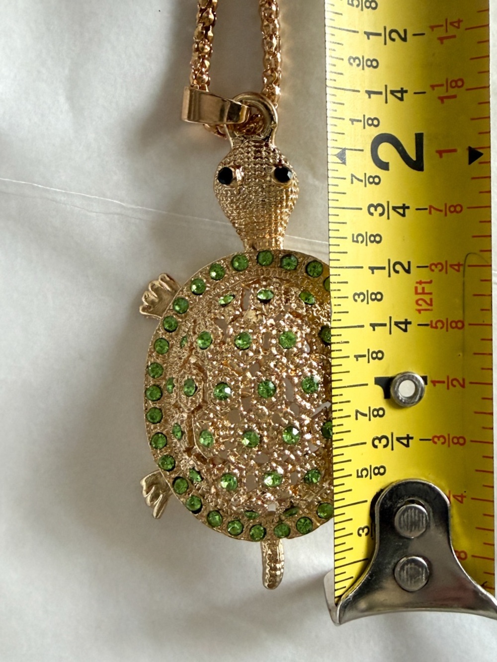 Betsey Johnson Turtle Pendant Necklace Green Crystal Gold Tone Long NWT - Picture 6 of 7